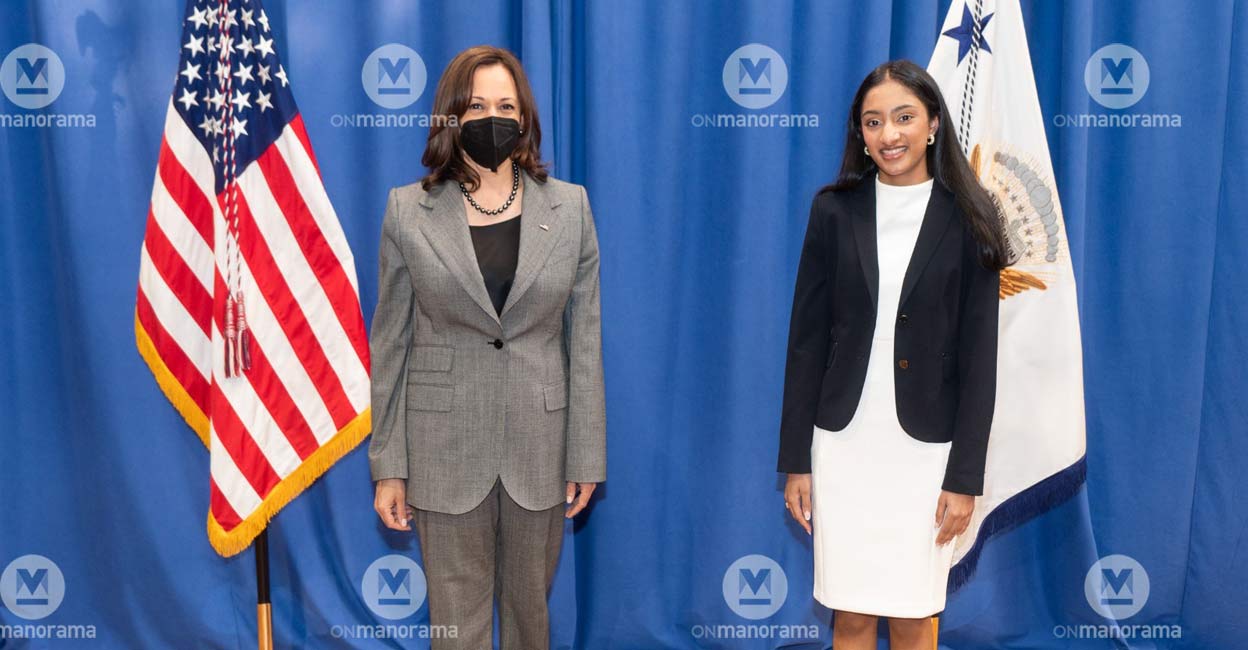 Amilyn Rose Thomas with US Vice-President Kamala Harris.