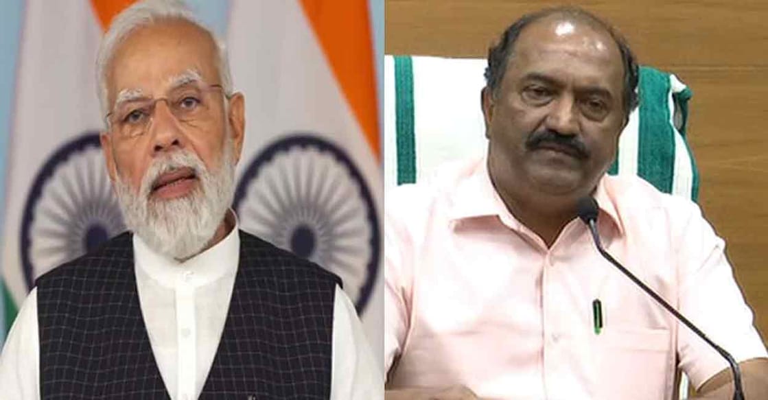 Prime Minister Narendra Modi and Kerala's Finance Minister KN Balagopal.