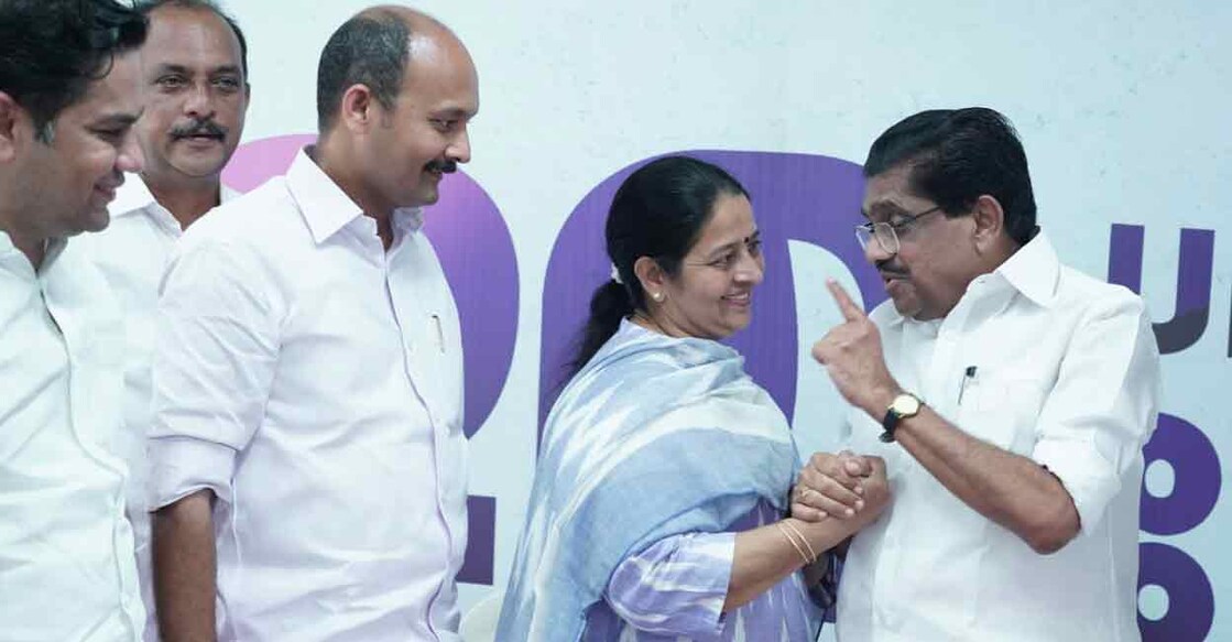 Uma Thomas Uma Thomas with V M Sudheeran during the inauguration of UDF election committee office. Photo: Special arrangement