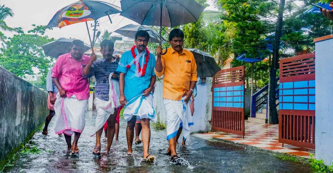 Dr Jo Joseph campaigning with CPM activists in the Thrikkakara constituency. Photo: Special arrangement