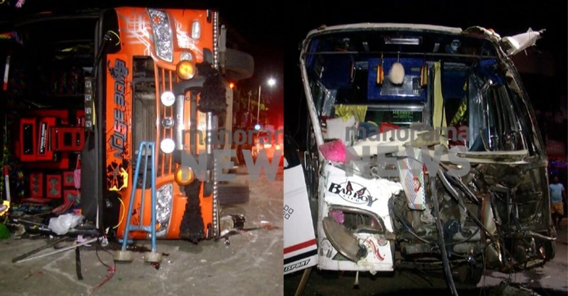 The two buses after collision. PHOTO: Manorama News