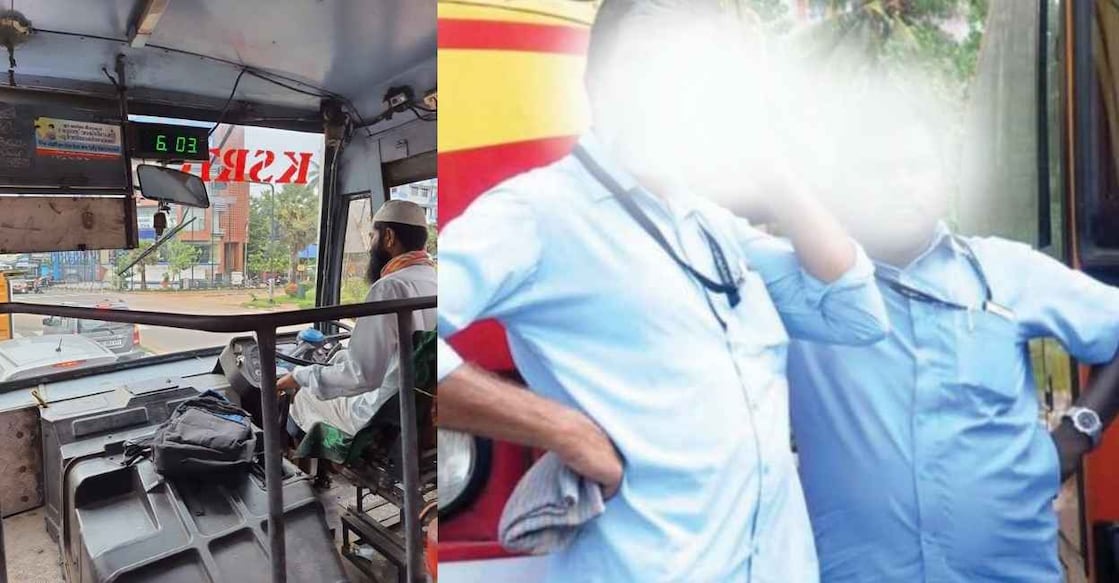 1) That viral photo. Seen here is PH Ashraf, a KSRTC driver. 2) A photo to show KSRTC uniform 1) That viral photo. Seen here is PH Ashraf, a KSRTC driver. 2) A photo to show KSRTC uniform