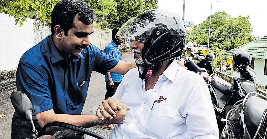 LDF candidate Dr Jo Joseph during his campaigning for the Thrikkakara bypoll. Photo: Manorama