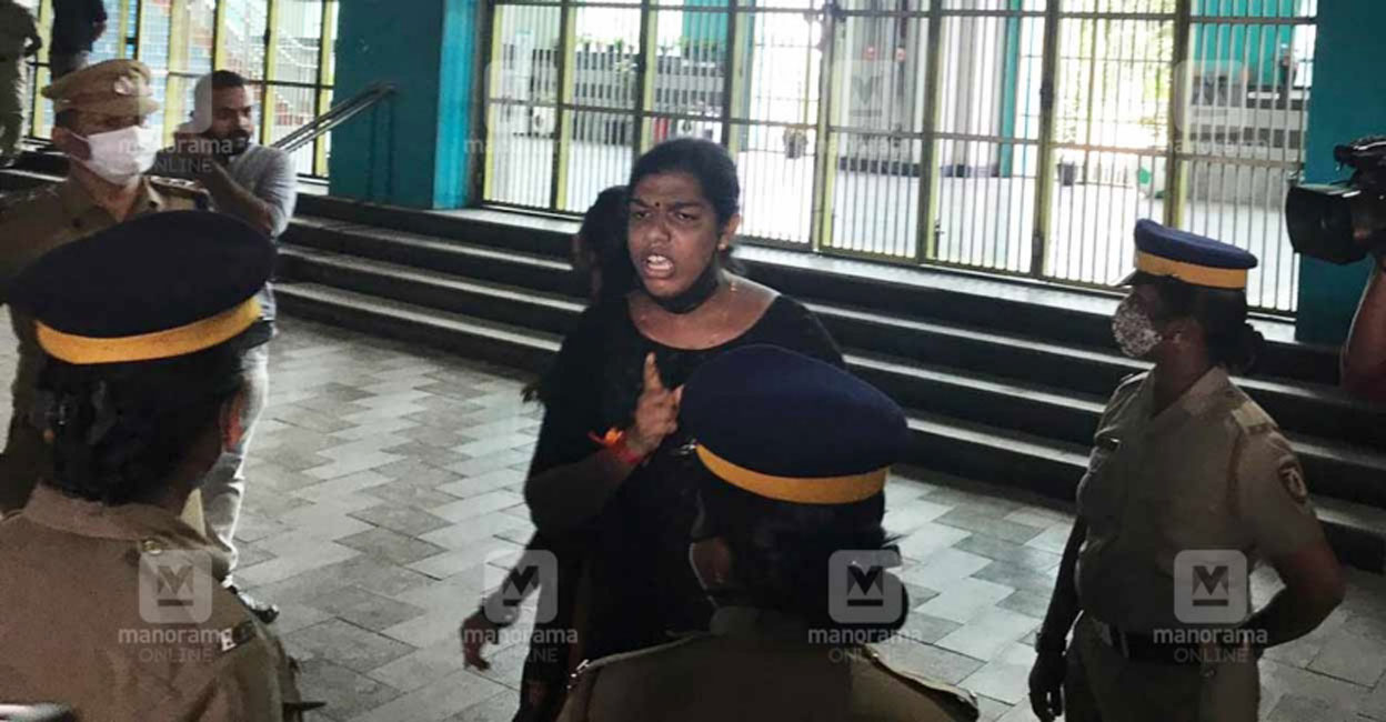 The transgender persons argue with the police for being stopped at the Kaloor Metro Station in Kochi on Saturday. 