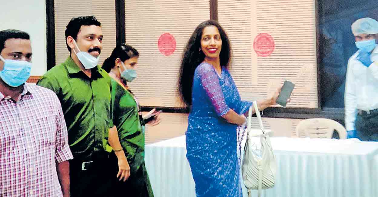 Anitha Pullayil snapped at Loka Kerala Sabha. Photo: Screen grab/MMTV