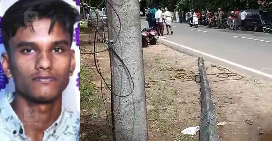 1. Arjun, 2. The dismantled electric post which fell on the bike