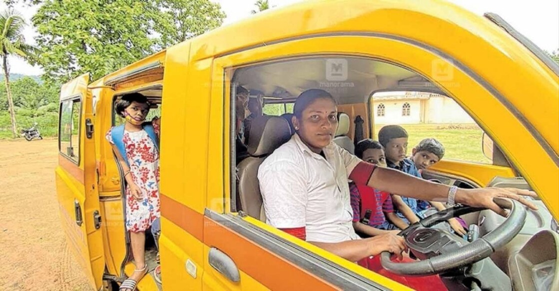 Binumol with the school kids. Photo: Special Arrangement. 
