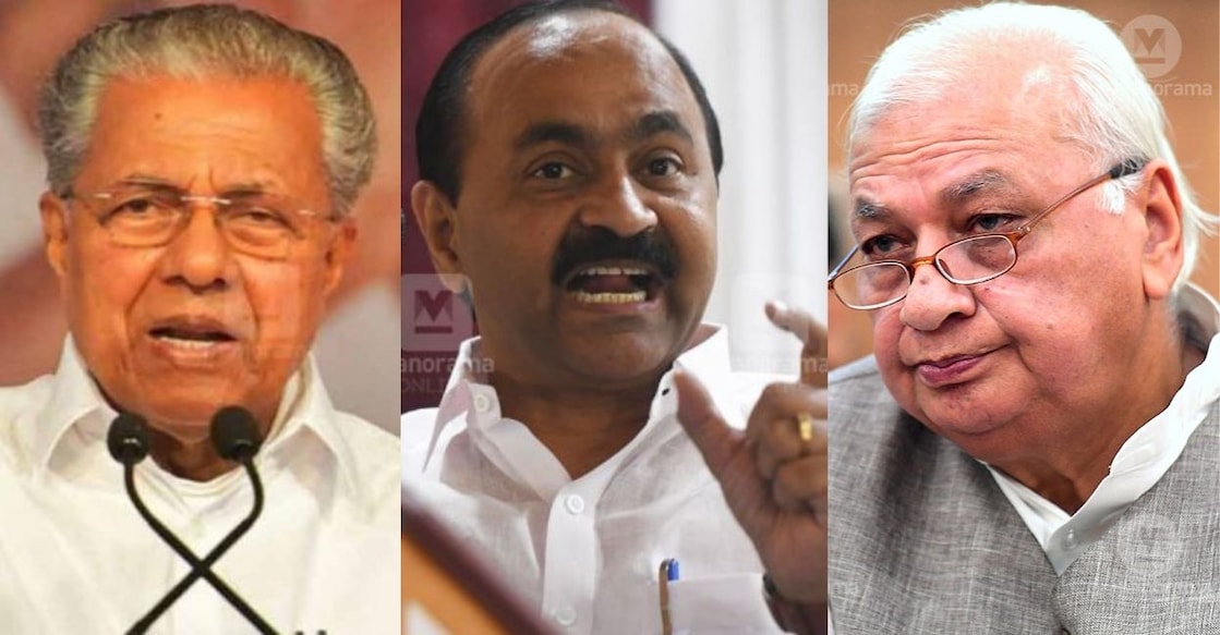 pinarayi-satheesan-arif Chief Minister Pinarayi Vijayan, Leader of Opposition V D Satheesan, Governor Arif Mohammad Khan