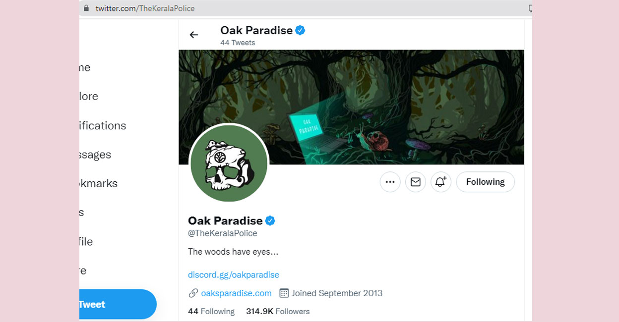 A screenshot of the Kerala Police official twitter page. 