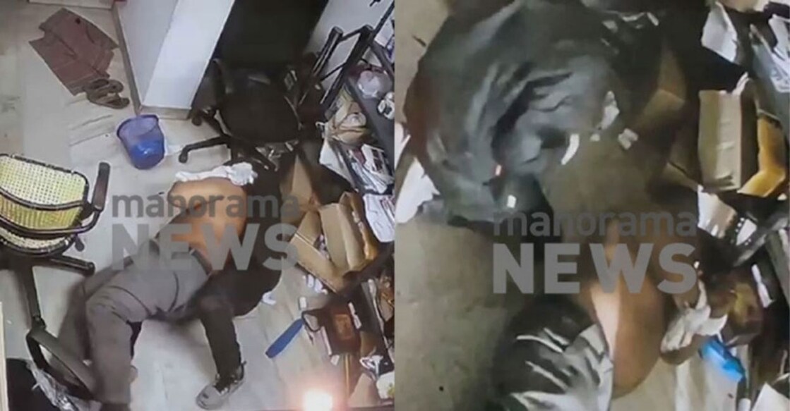 Petrol pump CCTV visual of the assault at petrol station in Kottooli. Photo: Manorama News