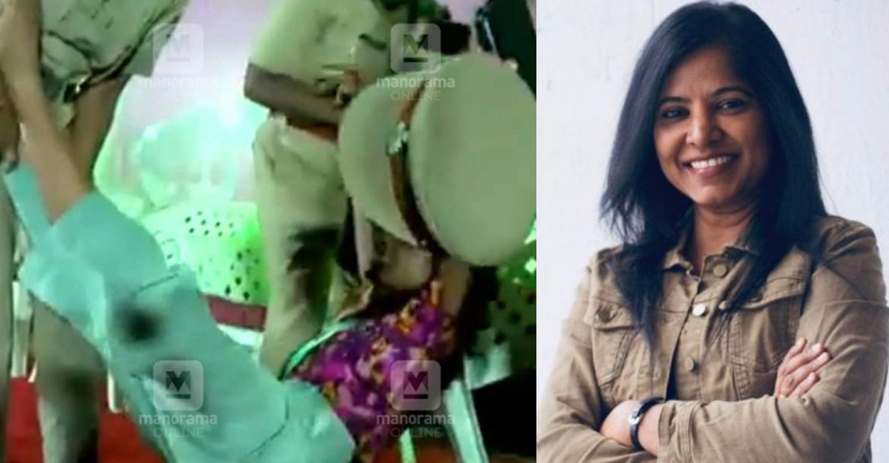 Kunjila and Leena Manimekalai Kunjila Mascillamani being dragged away from the venue of the 3rd Women's International Film Festival in Kozhikode on Saturday. Leena Manimekalai (right).