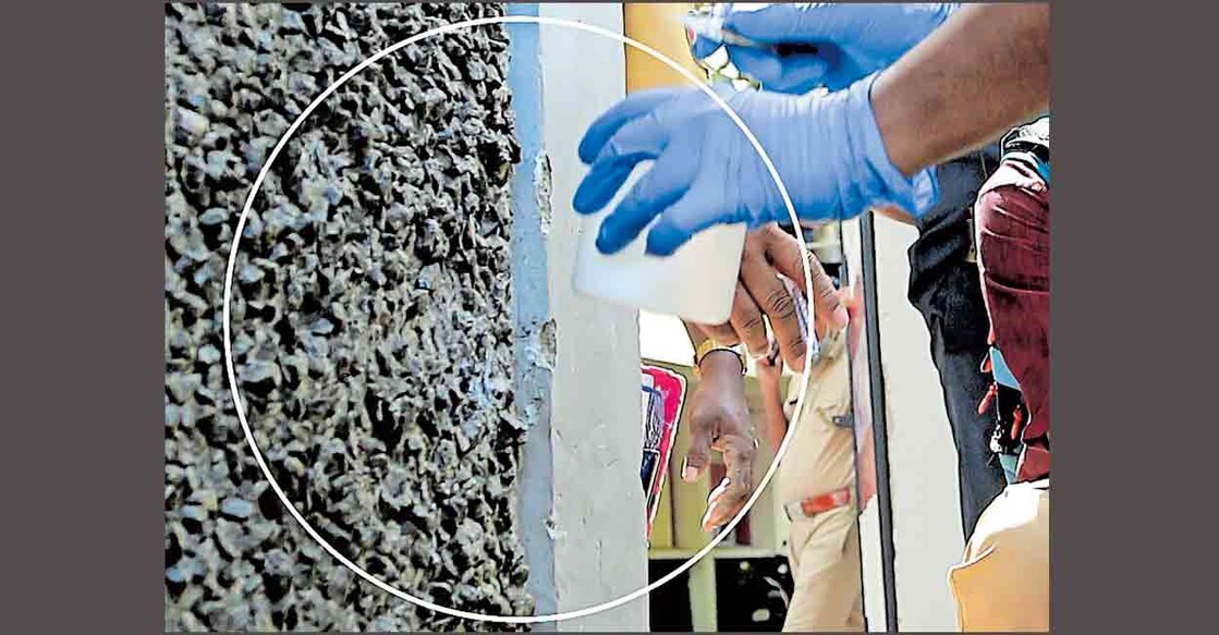 Marks left behind by the low-intensity explosives hurled at AKG Centre