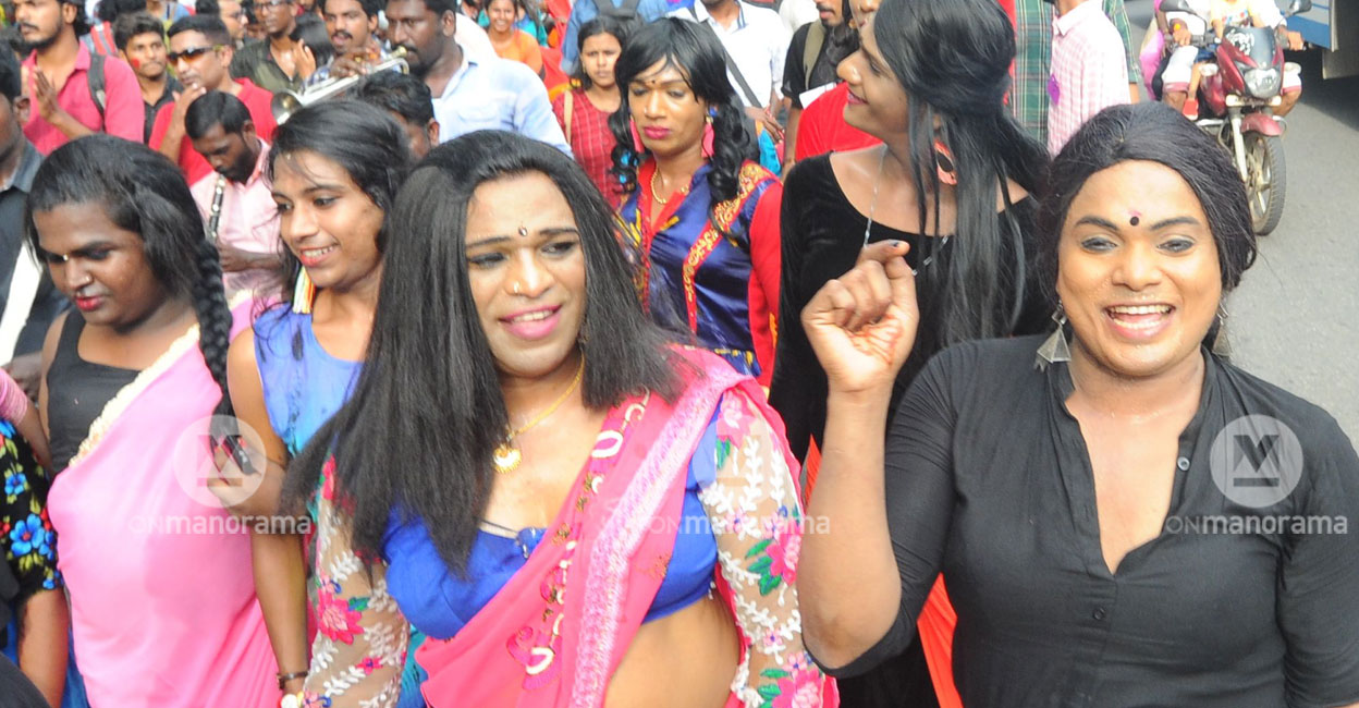 Transgender activists Transgender activists take part in a pride parade in Thrissur in 2018. File photo: Manorama