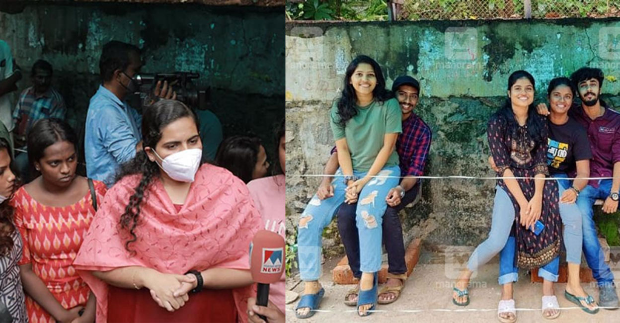 Thiruvananthapuram Mayor Arya Rajendran speaking to media during her visit to the controversial waiting shed near CET; the 'sit-on-lap' protest carried out by students of the college. File Photo: Manorama