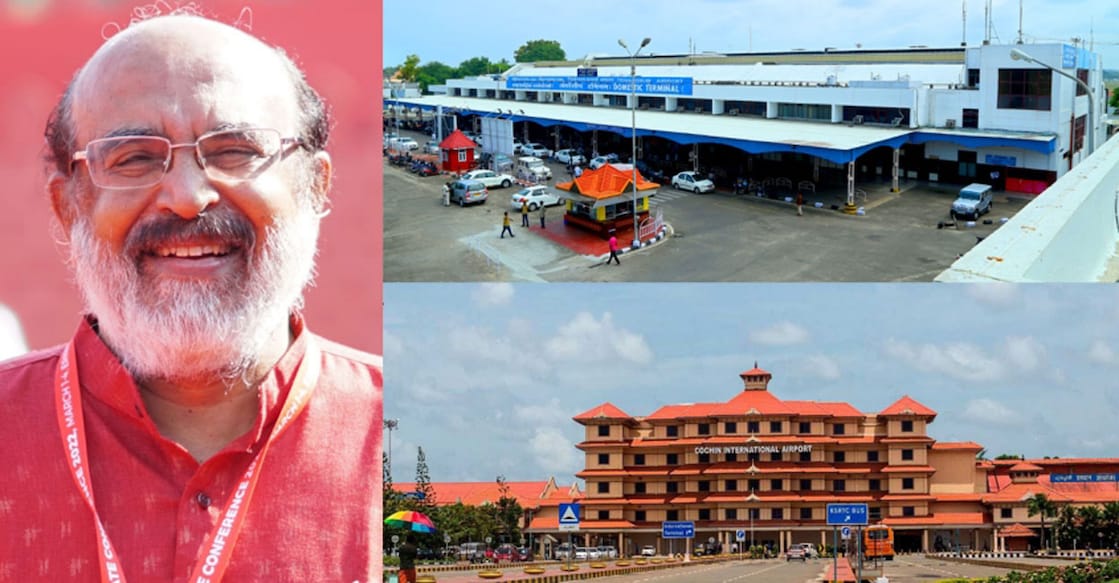 Pictures of Trivandrum (top right) and CIAL shared by Dr TM Thomas Isaac in his Facebook page.