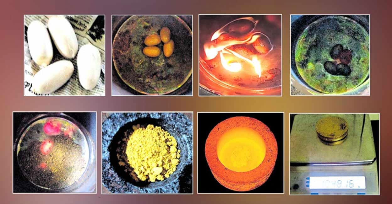 gold The series of images show the process of extraction of gold that was smuggled through the Calicut Airport from its capsule form.