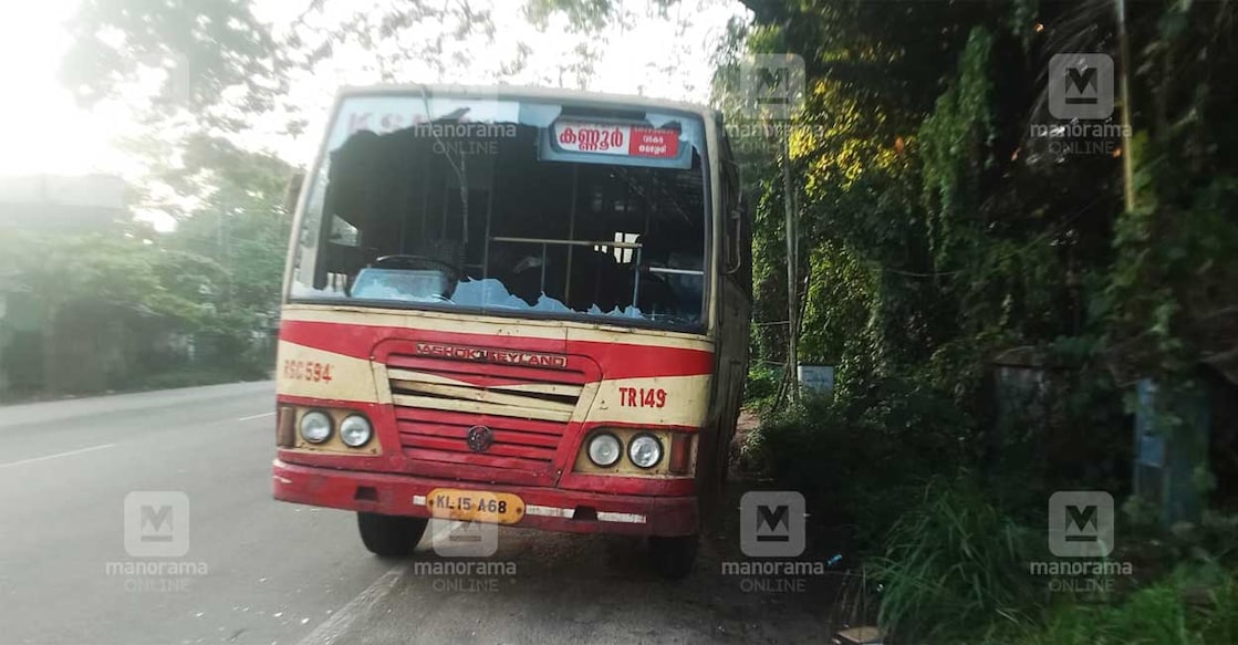 A KSRTC driver was injured in the stone pelting which took place on the National Highway near Cheruvannur steel complex in Kozhikode. Photo: Manorama