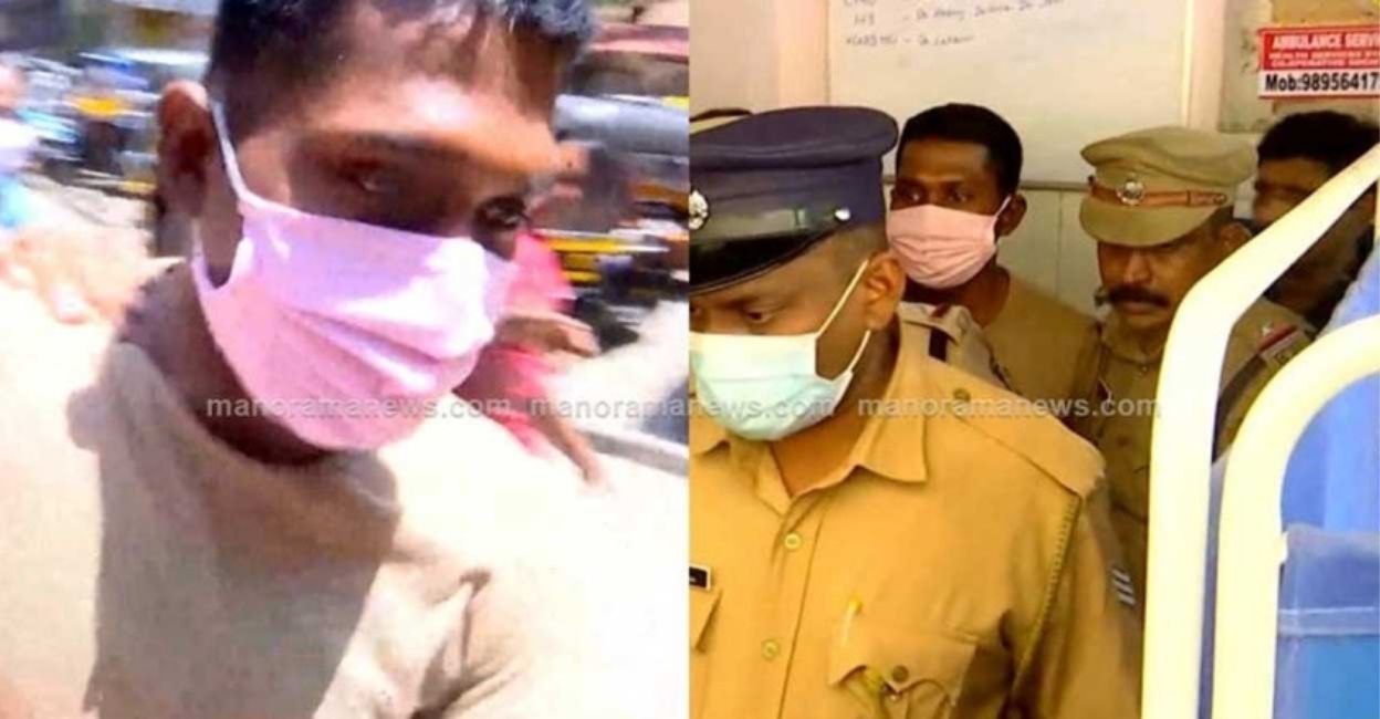 Jithin, when he was produced for the medical test. Photo: Manorama News. 