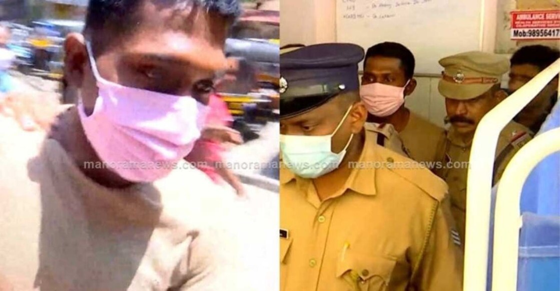 Jithin, when he was produced for the medical test. Photo: Manorama News. 