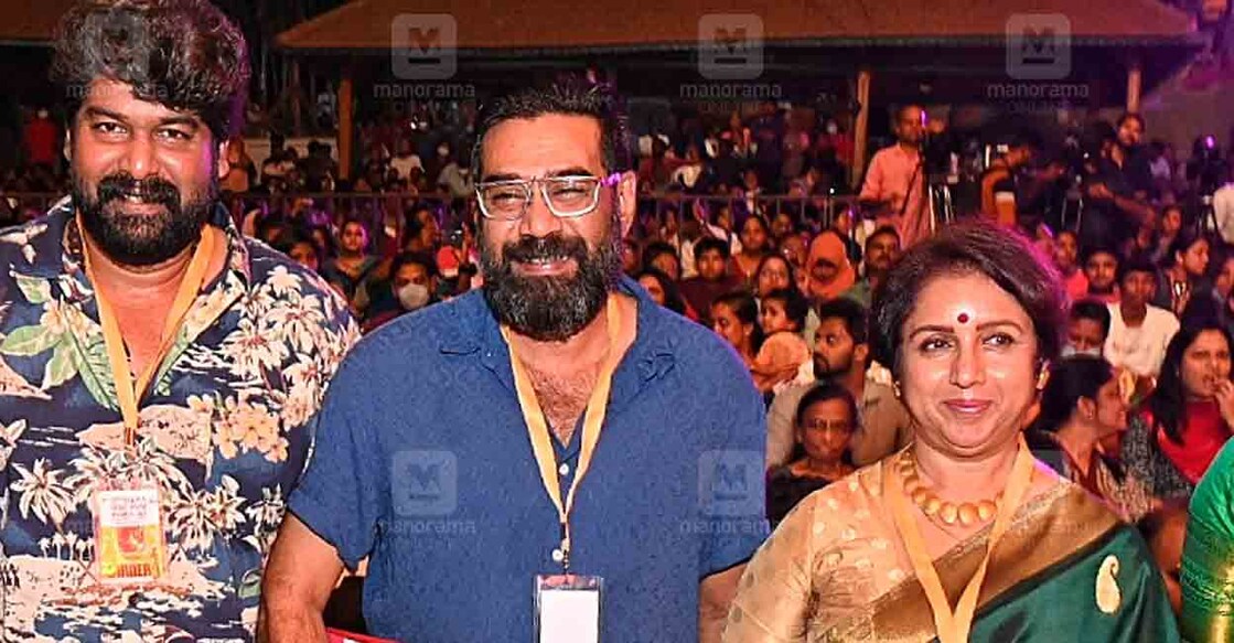 Joju George (left), Biju Menon (centre) and Revathy after collecting their State Awards for Best Actor and Best Actor (Female) respectively. Photo: Manoj Chemancheri/Manorama