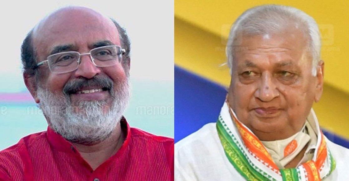 CPM leader Thomas Isaac (left) and Kerala Governor Arif Mohammed Khan.