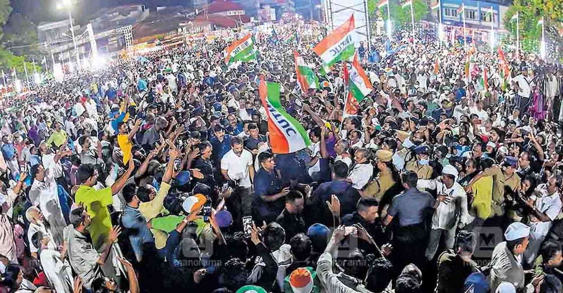 Rahul Gandhi at Thekkinkadu Maidan in Thrissur as part of his ‘Bharat Jodo Yatra’