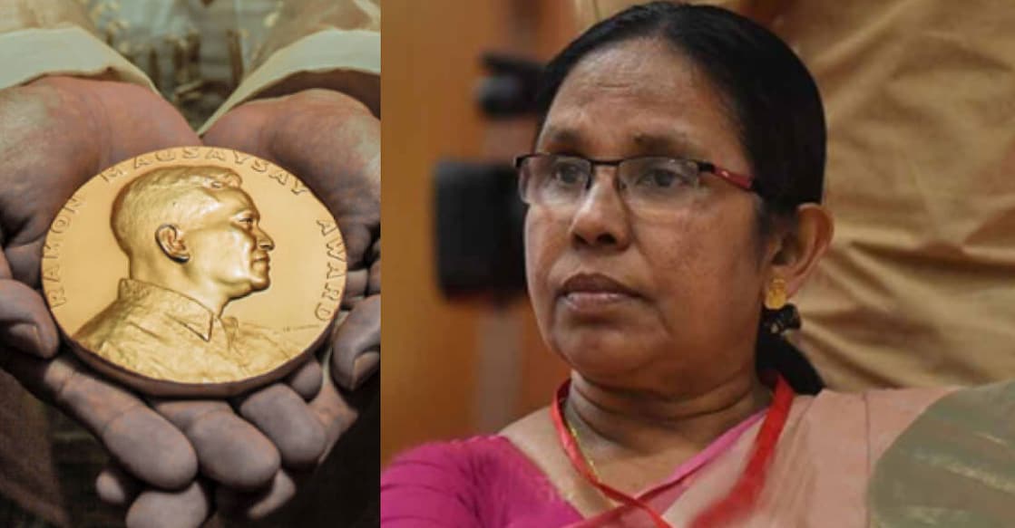 KK Shailaja. Ramon Magsaysay Award (left). Photo: rmaward.asia