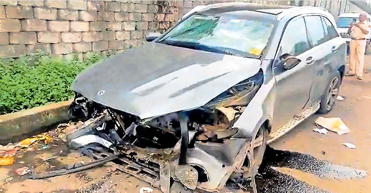 PTI09_04_2022_000164A Wreckage of the Mercedes car in which businessman and former Tata Sons Chairman Cyrus Mistry was travelling when it met with an accident in Palghar, Sunday, Sept. 4, 2022. Mistry, 54, died in the accident. Photo: PTI