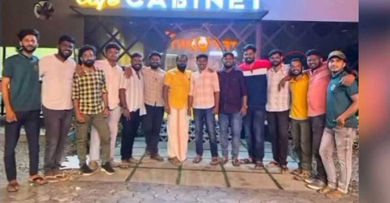 Shanavas celebrating his birthday with the accused in the recent Karunagappally tobacco smuggling case. Photo: Manorama News/ Screengrab