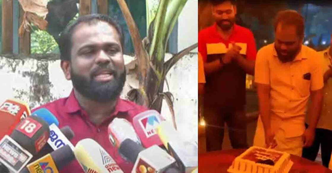 a-shanavas-1 (Left) The video grabs of Shanavas talking to the media and (right) of him celebrating his birthday with those accused of smuggling. Photo: MMTV