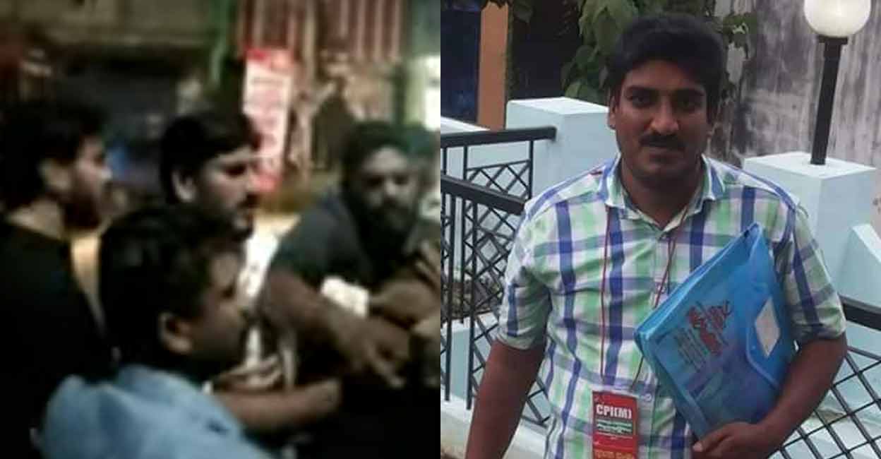A screengrab of the assault on the police officer at Pathanapuram shown on Manorama News (left). The second accused, Denson Varghese. 