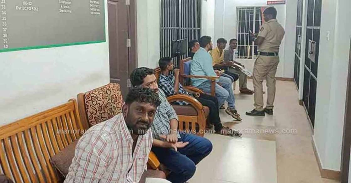 cpm-public-place-drinking The accused in police custody at Edathua. Photo: Manorama