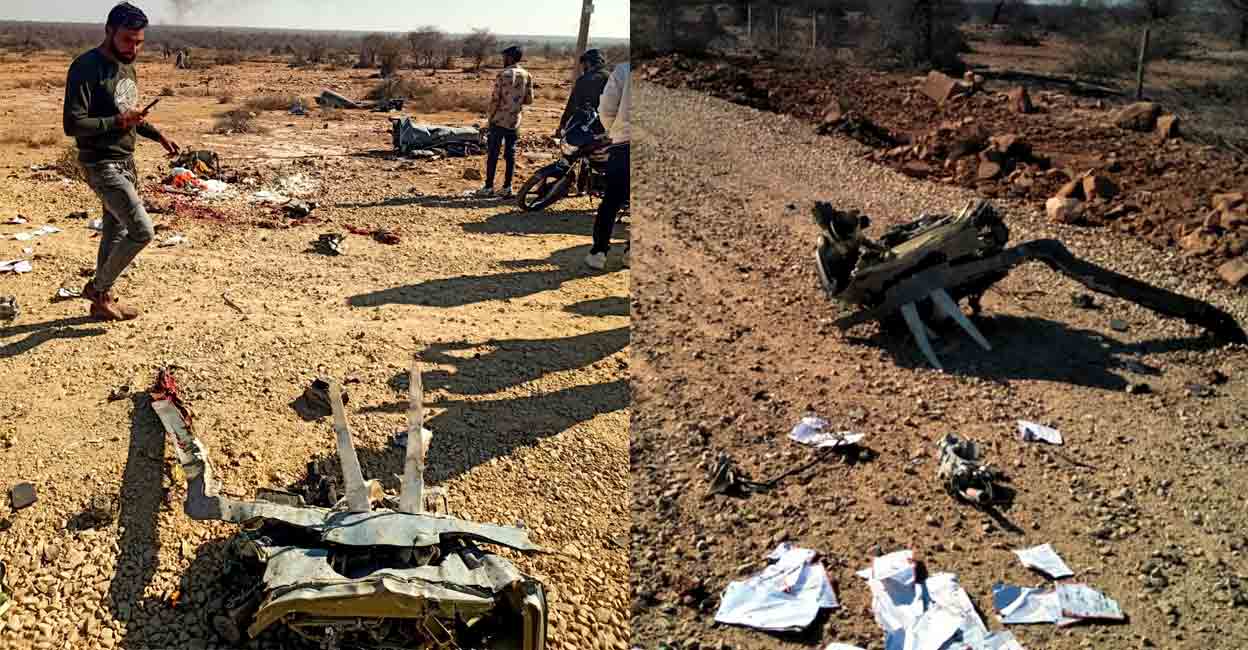  The wreckage Su-30MKI and Mirage 2000 fighter planes which crashed during an exercise, at Pagadgarh in Morena district, Saturday, Jan. 28, 2023. Photo: PTI Photo