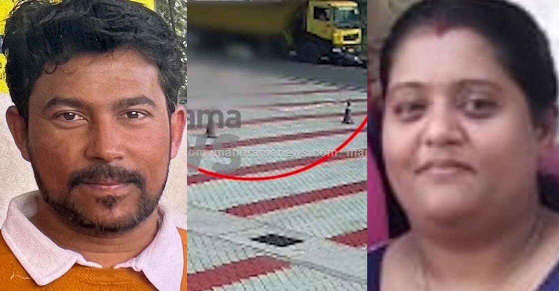 naseeb-lisa-antony-accident-death Naseeb; CCTV visual of the truck that ran over the two-wheelers; Lisa Antony. Screengrab: Manorama News