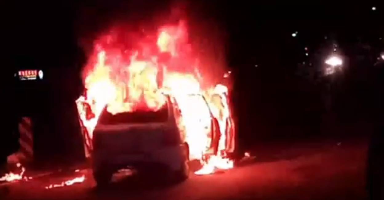 Car catches fire in Koratty. Photo: Manorama News