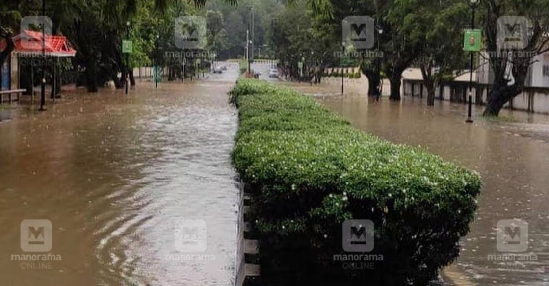 Technopark area flooded due to incessant rain. Photo: Manorama