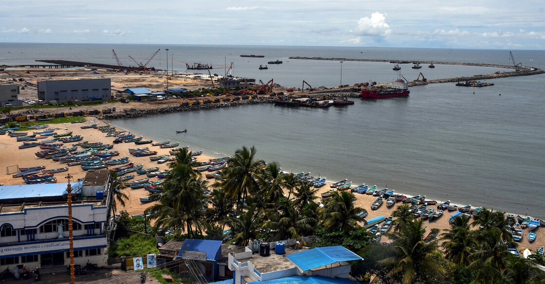 An aerial view of the Vizhinjam International Seaport ahead of its inauguration, in Thiruvananthapuram. Photo: PTI