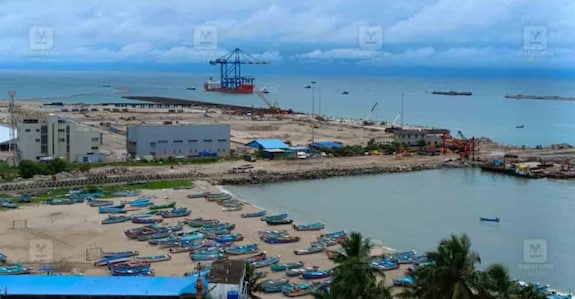 zhen-hua-vizhinjam The Chinese cargo ship Zhen Hua 15 being given a water salute as it arrives at Vizhinjam International Port. Photo: RS Gopan/Manorama