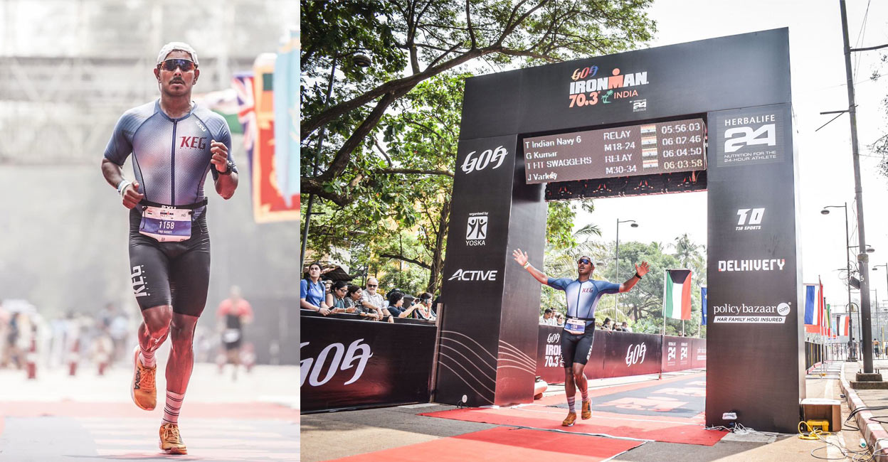 32-year-old Jino Varkey secured 11th position in his age category at the Ironman 70.3 Goa triathlon event held recently. Photo: Special Arrangement