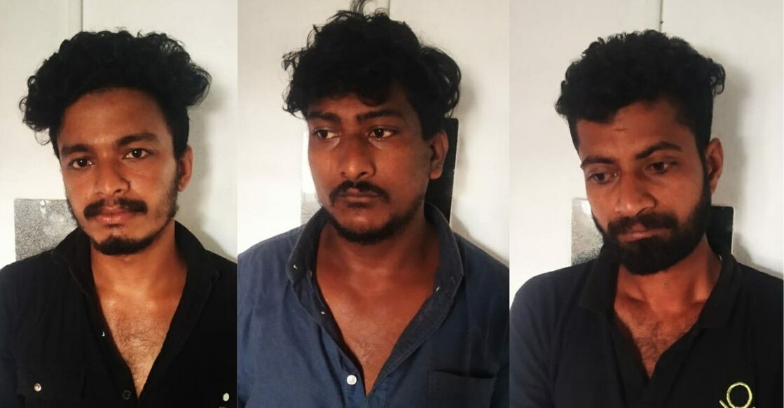 Vyshnav P, Sivan P and Rahul MT were arrested for sandalwood smuggling on Tuesday. Photos: Special arrangement