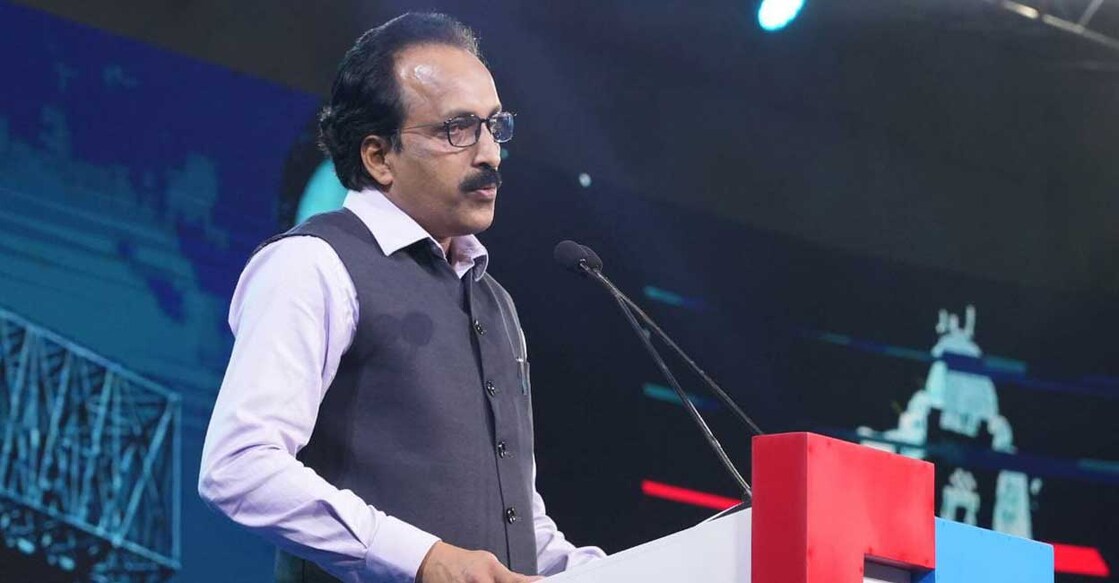 ISRO chief S Somnath addressing the audience at the Manorama News Conclave 2023. Photo: EV Sreekumar/Manorama