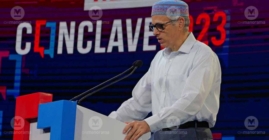 Former Jammu and Kashmir Chief Minister Omar Abdullah speaks on ‘India in the perspective of Kashmir’ at Manorama News Conclave 2023.  Photo: EV Sreekumar/Manorama