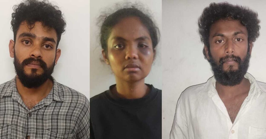 ഡോക്ടറെ വടിവാൾ വച്ച് ഭീഷണിപ്പെടുത്തി കവർച്ച നടത്തിയ ഇ.കെ. മുഹമ്മദ് അനസ്, അനു കൃഷ്ണ, എൻ.പി.ഷിജിൻദാസ്. ചിത്രം:സ്‌പെഷ്യൽ അറേഞ്ച്മെന്റ്