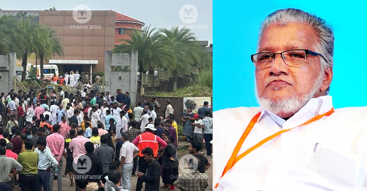 Kalamassery blast site (left) and T P Abdulla Koya Madani (right) . Photo: Manorama