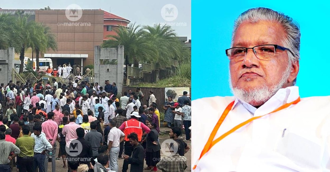 Kalamassery blast site (left) and T P Abdulla Koya Madani (right) . Photo: Manorama