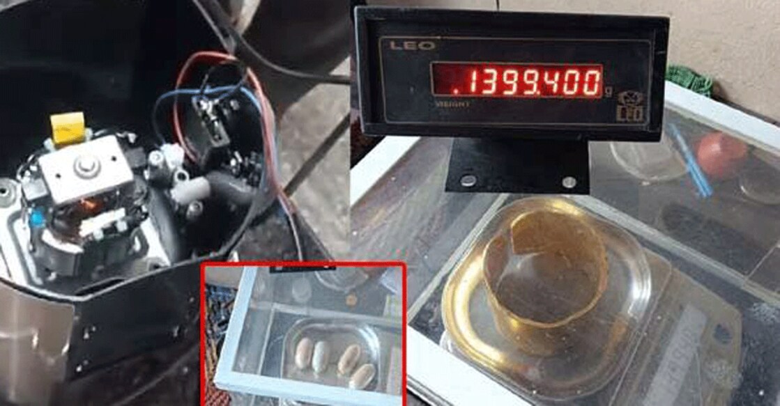 1,399 grams gold was hidden in a cylinder under the juice extractor. Photo: Special arrangement