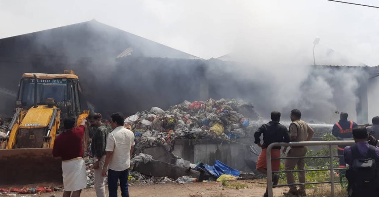 Smoke erupts from the waste treatment plant following the fire accident. Photo: Special Arrangement