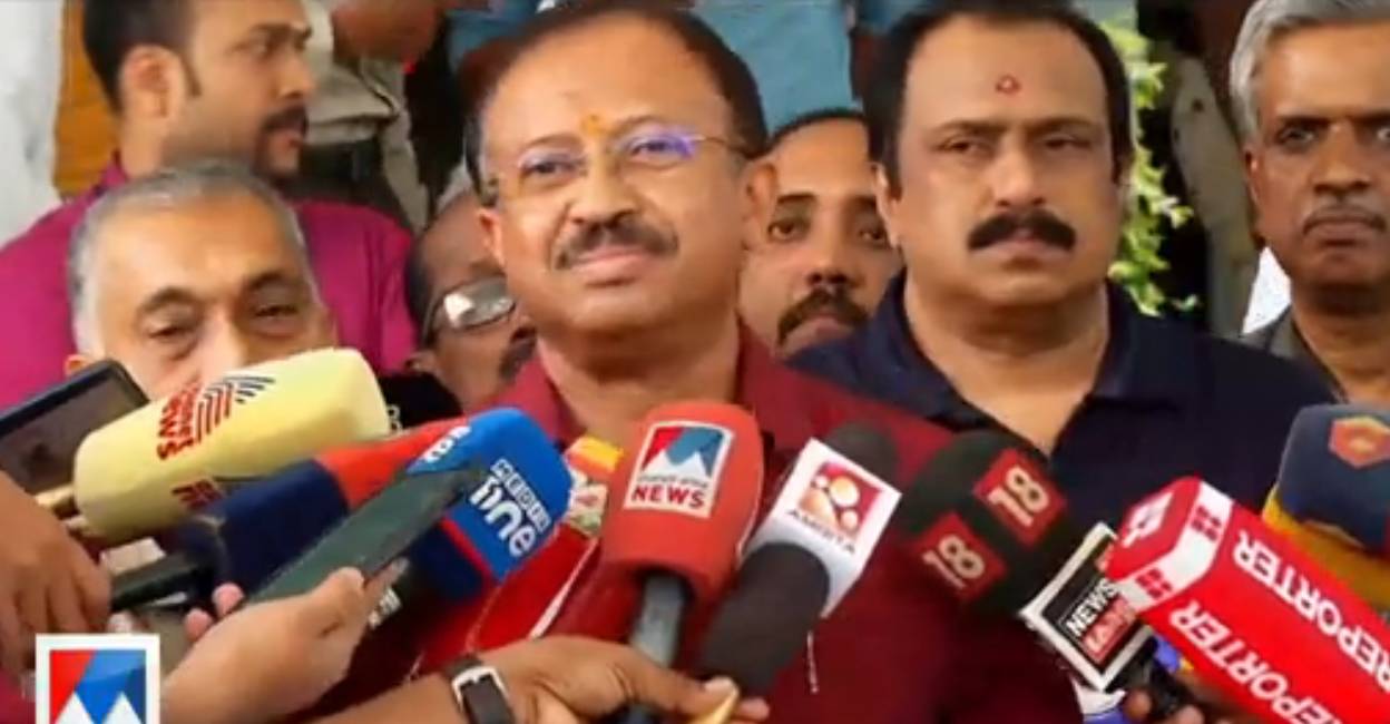 V Muraleedharan addresses media. Photo: Screengrab/ Manorama News