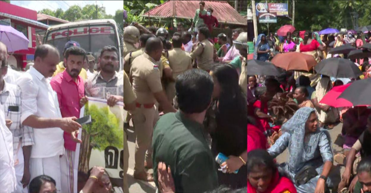 A collage of the residents of Mattappally village clashing with the police during their protest against soil mining in the area. Photo: Manorama News