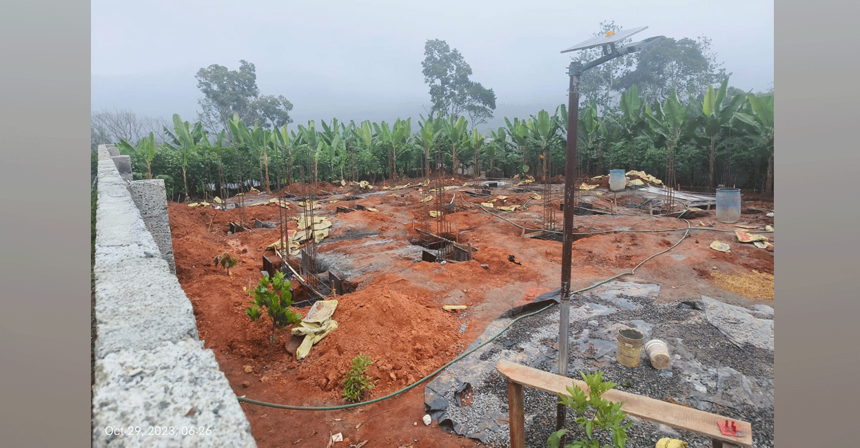 The ongoing construction work on an alleged fragmented land at the Churakkulam Estate in Kumily, Idukki. Photo: Special arrangement